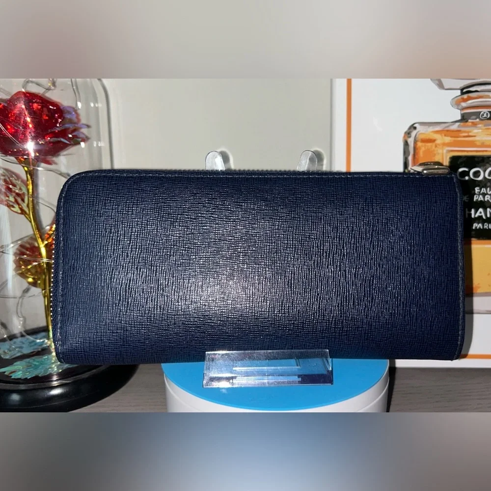 Furla Navy Saffiano Zip Wallet with Gold Logo - Picture 3 of 8